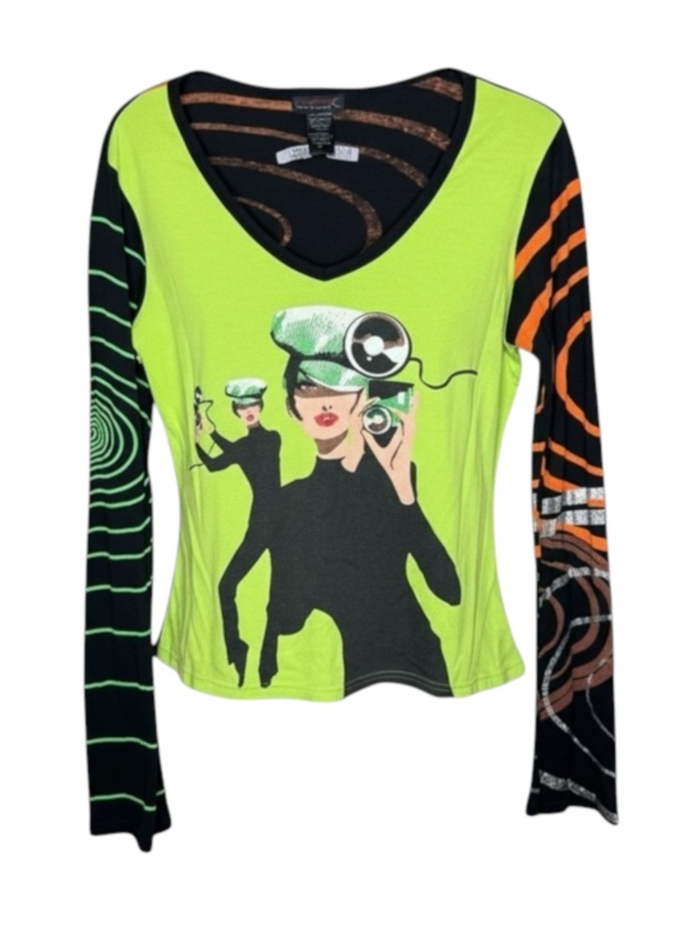 Rare: Custo Barcelona 𖦹 Camera Girl Photography Babe Tee 𖦹 Black Green 𖦹 Large - Picture 3 of 16